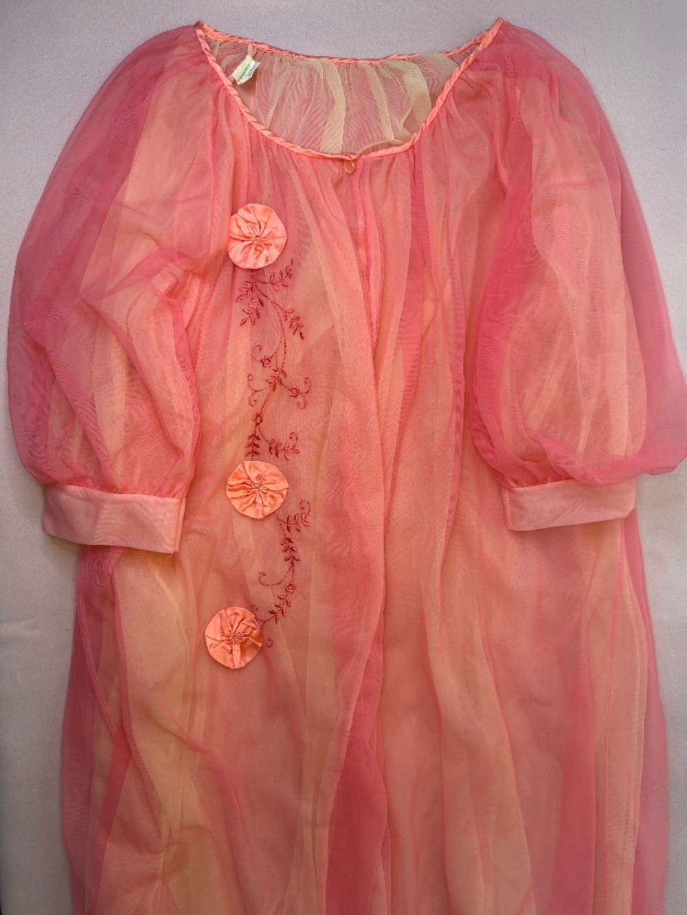 Vintage Nani Flower - 1950s Genuine Vintage Pink & Yellow Peignoir Robe - Size M